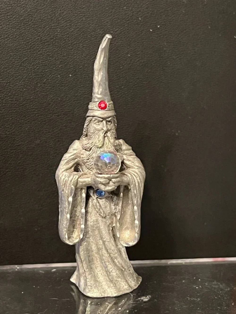 RARE Vintage Spoontiques Pewter Wizard Figurine w/Crystal Ball & Accents HMR1521